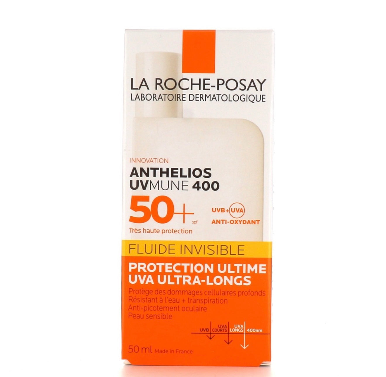 👉 La Roche-Posay Anthelios Invisible Fluid SPF 50+ — Protection Solaire Ultra-Légère, Sans Effet Blanc, Résistante à l’Eau