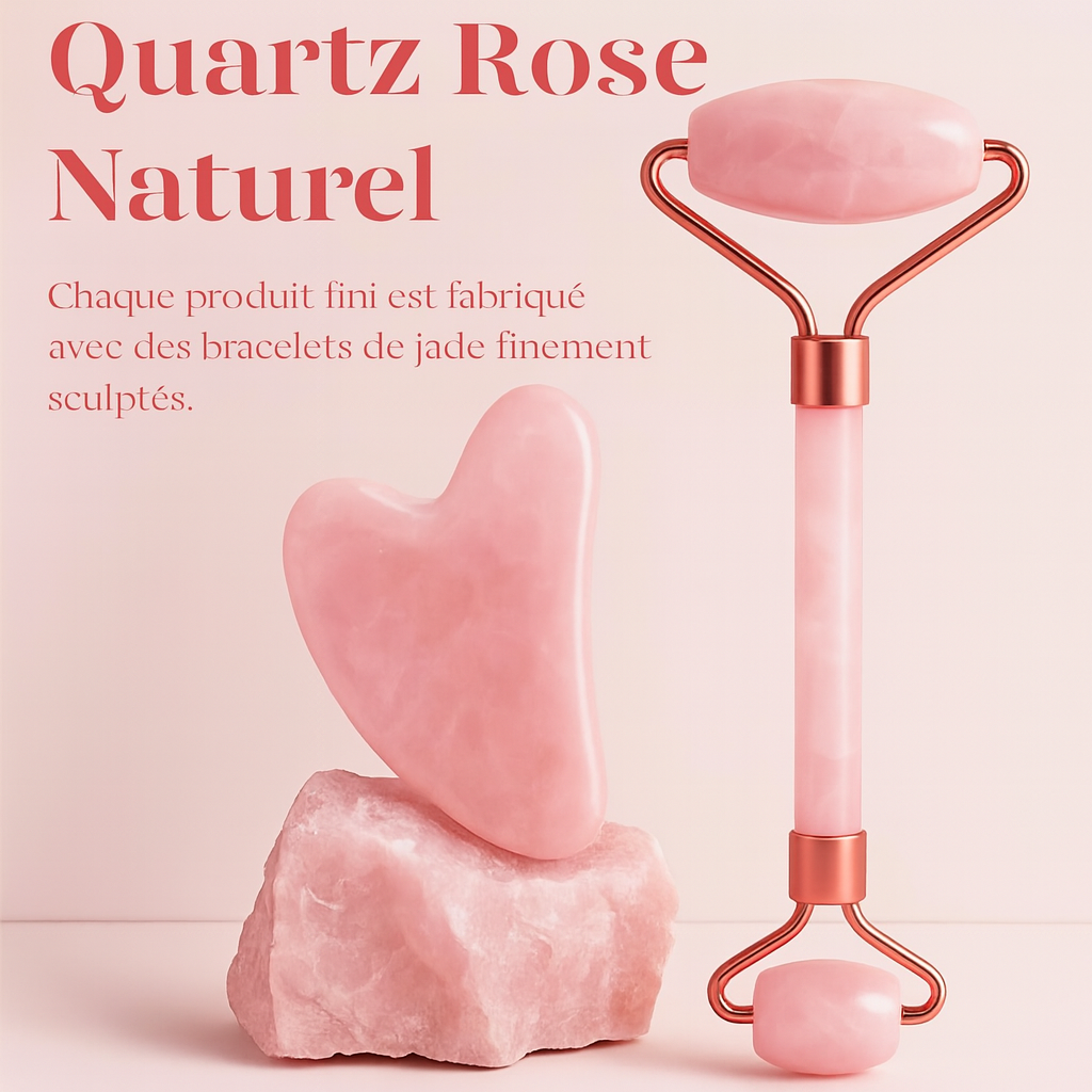 Kit Quartz Rose – Jade Roller & Gua Sha | Massageador Facial Premium