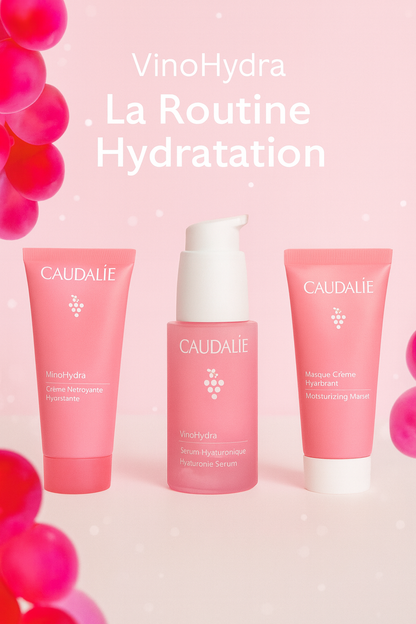 Caudalie VinoHydra – Coffret Hydratation Complète (Édition Limitée)
Sérum Hyaluronique + Gelée Nettoyante + Masque-Crème