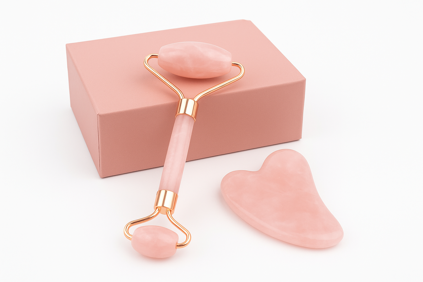 Kit Quartz Rose – Jade Roller & Gua Sha | Massageador Facial Premium