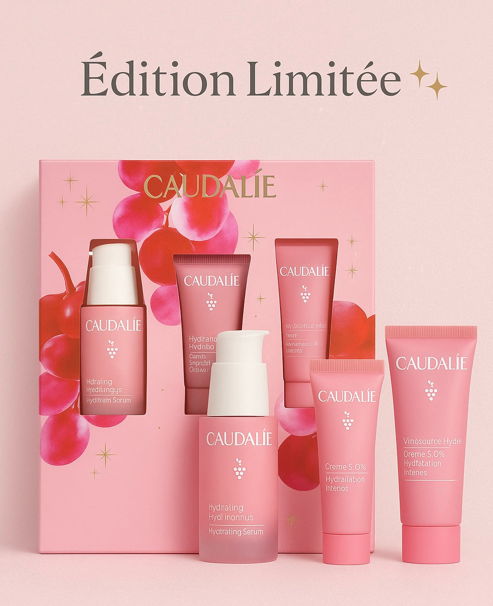 Caudalie VinoHydra – Coffret Hydratation Complète (Édition Limitée)
Sérum Hyaluronique + Gelée Nettoyante + Masque-Crème