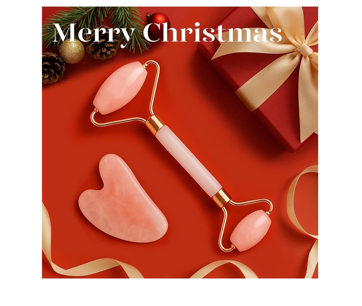 Kit Quartz Rose – Jade Roller & Gua Sha | Massageador Facial Premium