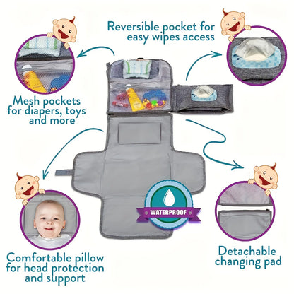 Nappy Change Nomad: Portable Changing Mat with Wipes Pocket & Waterproof Pouch