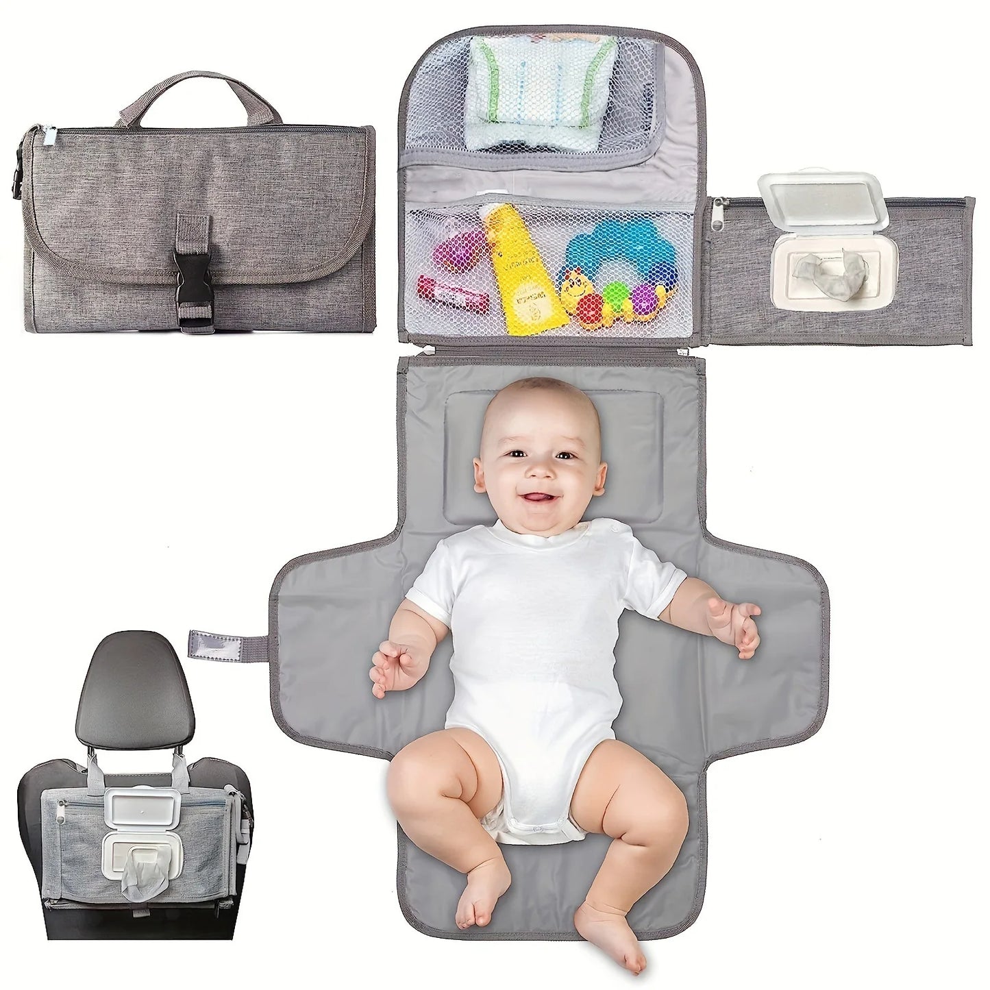 Nappy Change Nomad: Portable Changing Mat with Wipes Pocket & Waterproof Pouch